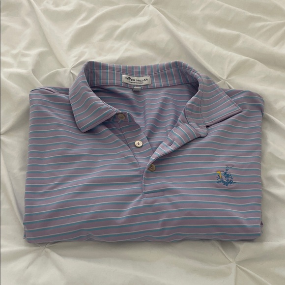 Peter Millar Men's Lavender and Blue Striped Polo size Large Summer Comfort - Picture 1 of 5